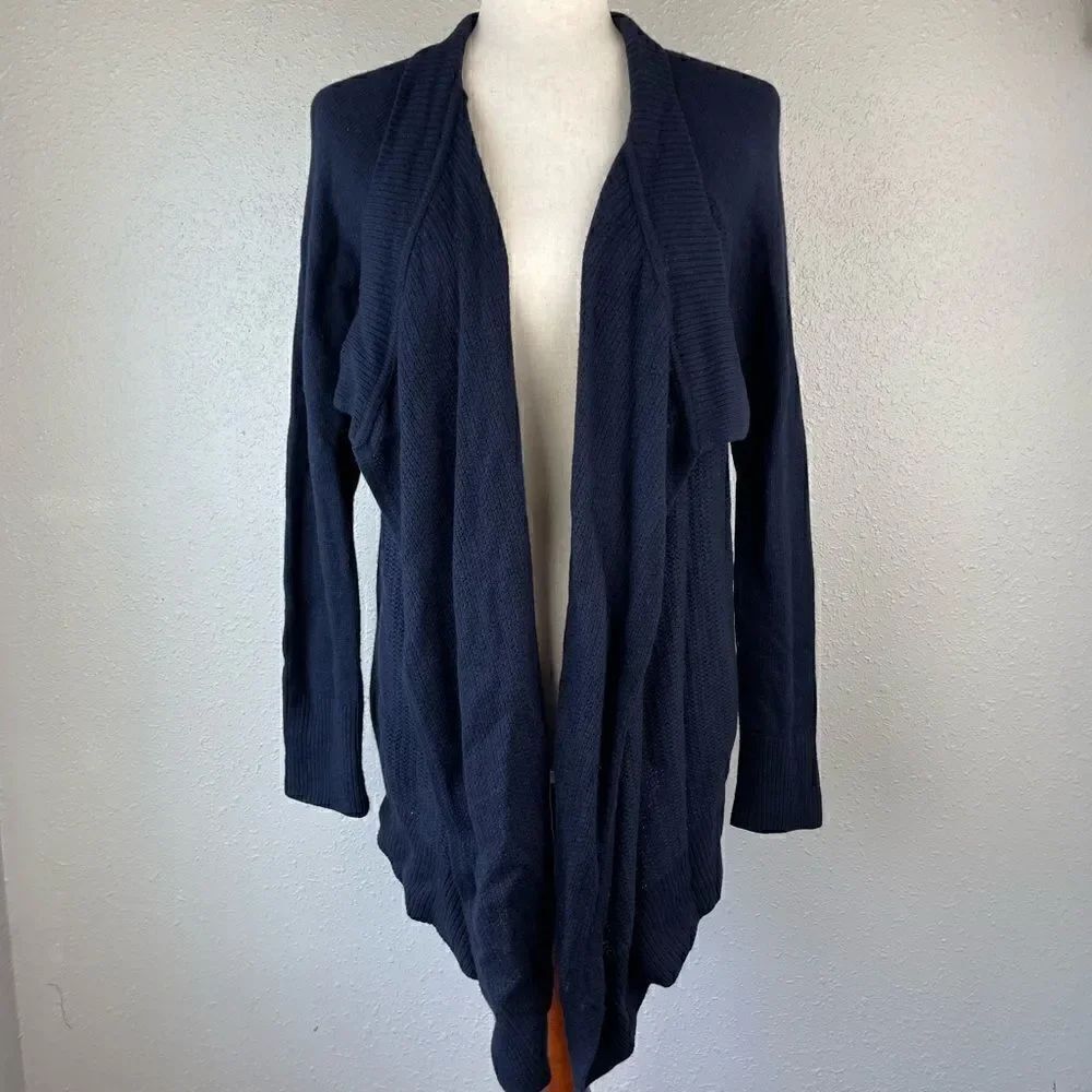 Lou & Grey Navy Blue Wool Blend Open Front Cardigan Sweater Size M EUC